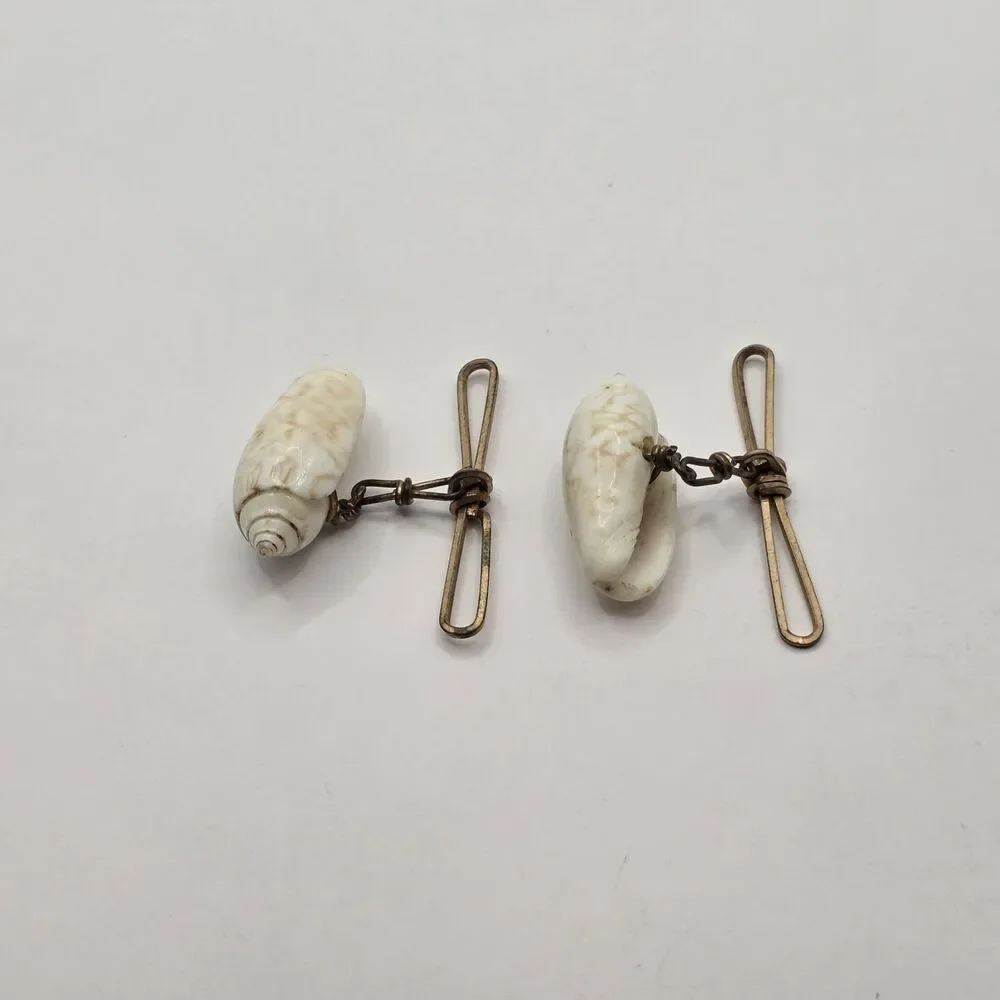 RARE Antique Men's Shell Cuff Links Shell, Chain and Metal